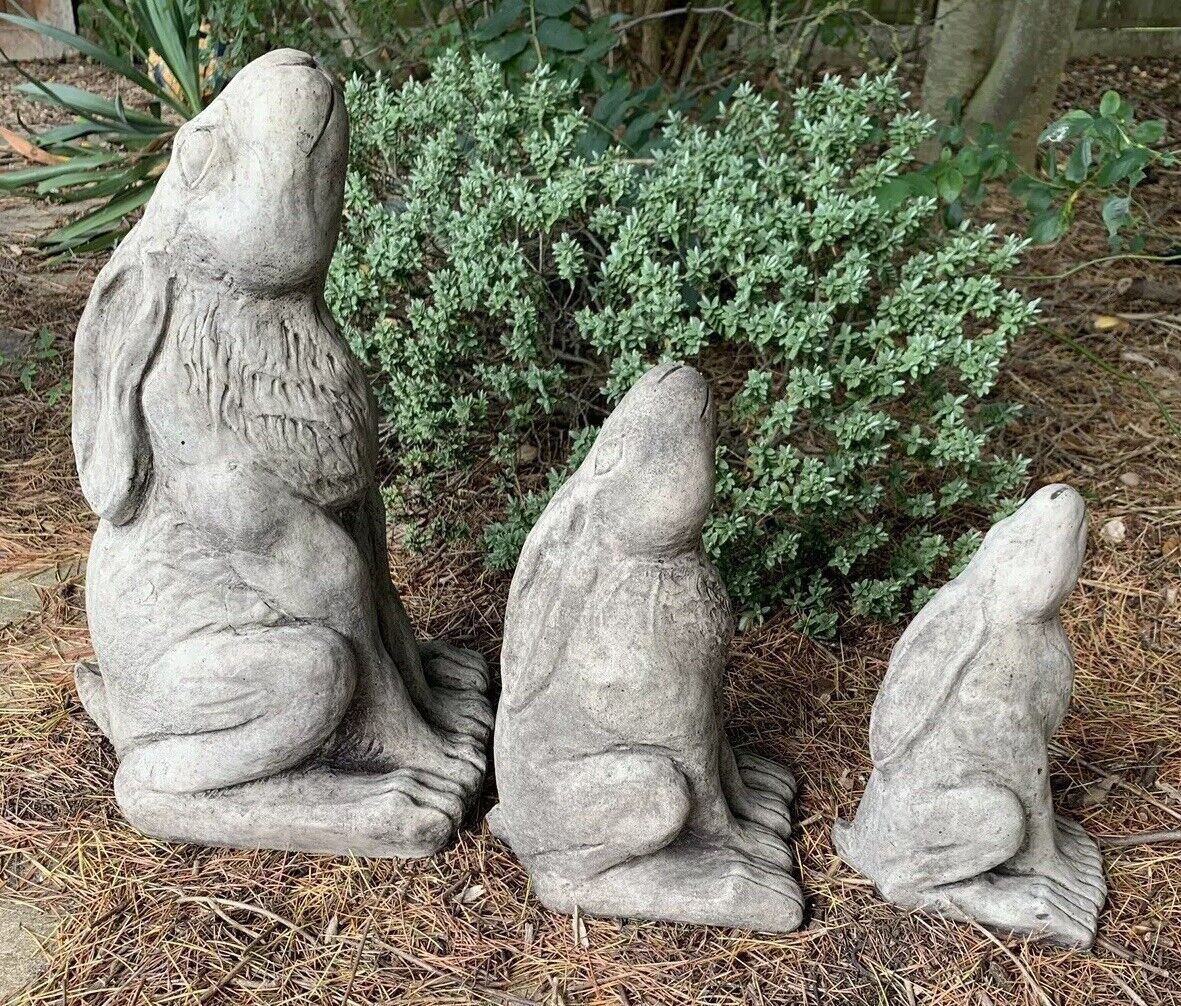 STONE GARDEN FAMILY FULL SET OF RUSTIC MOON GAZING HARE ORNAMENTS