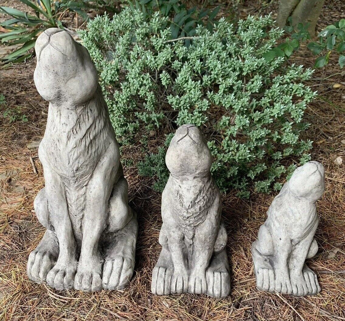 STONE GARDEN FAMILY FULL SET OF RUSTIC MOON GAZING HARE ORNAMENTS