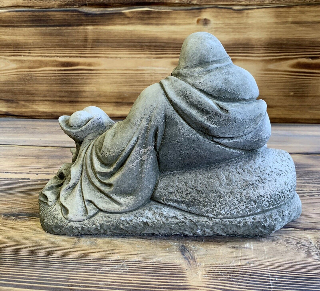 STONE GARDEN LAUGHING BUDDHA LAYING DOWN STATUE ORNAMENT 