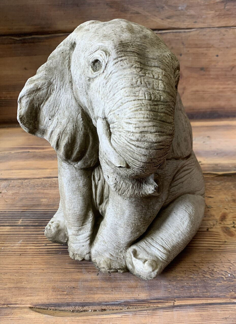 STONE GARDEN CUTE SITTING BABY ELEPHANT GIFT ORNAMENT