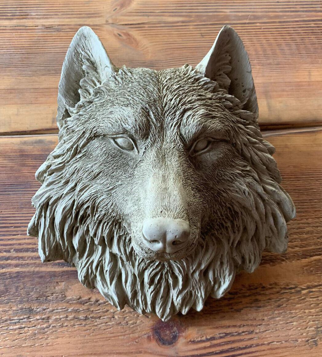 STONE GARDEN SMALL NATURAL DETAILED WOLF HEAD WALL HANGING PLAQUE ORNAMENT