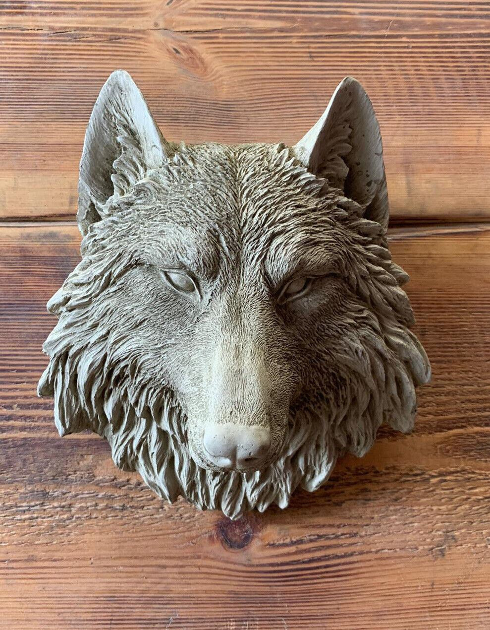 STONE GARDEN SMALL NATURAL DETAILED WOLF HEAD WALL HANGING PLAQUE ORNAMENT