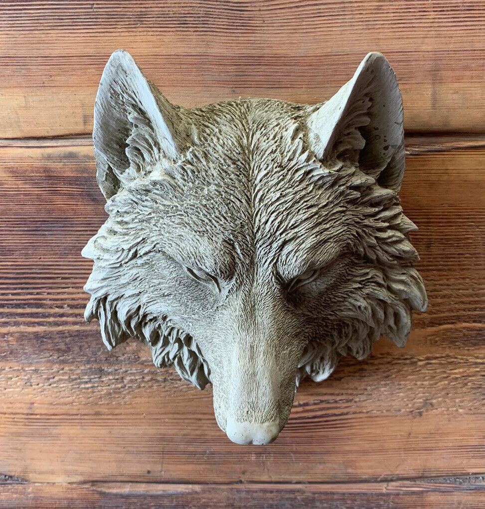 STONE GARDEN SMALL NATURAL DETAILED WOLF HEAD WALL HANGING PLAQUE ORNAMENT