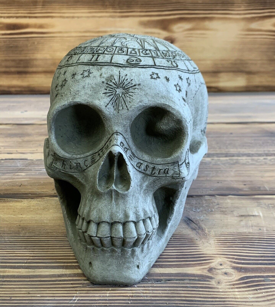 STONE GARDEN ZODIAC SKULL GOTHIC HUMAN HEAD ORNAMENT STATUE