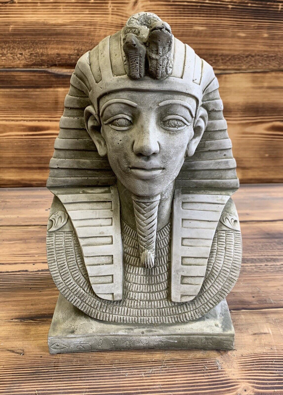 STONE GARDEN EGYPTIAN HEAD TUTANKHAMUN STATUE ORNAMENT 