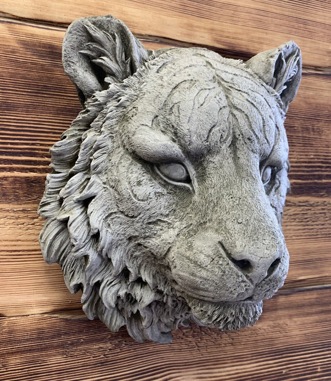 STONE GARDEN DETAILED TIGER HEAD WALL HANGING PLAQUE ORNAMENT