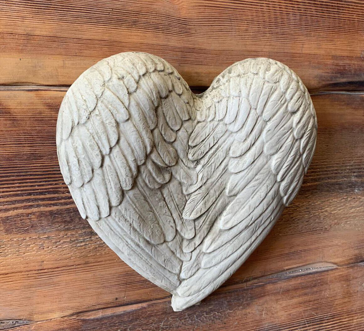 STONE GARDEN LOVE HEART WINGS ANGEL FAIRY MEMORIAL WALL PLAQUE HANGING ORNAMENT