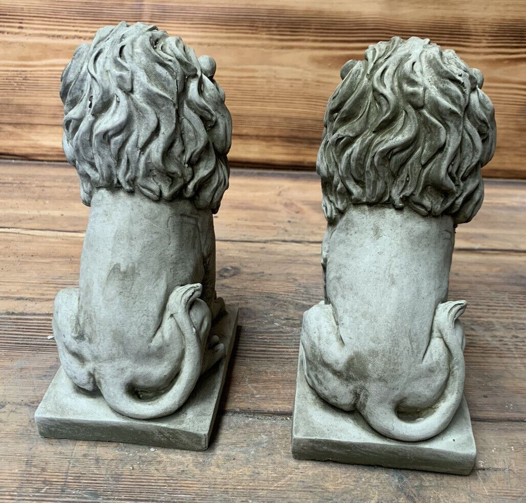 STONE GARDEN PAIR OF SMALL PROUD LION ORNAMENTS