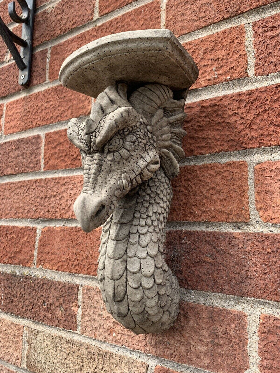 STONE GARDEN DRAGON SCONCE CANDLE SHELF WALL PLAQUE HANGING CONCRETE ORNAMENT