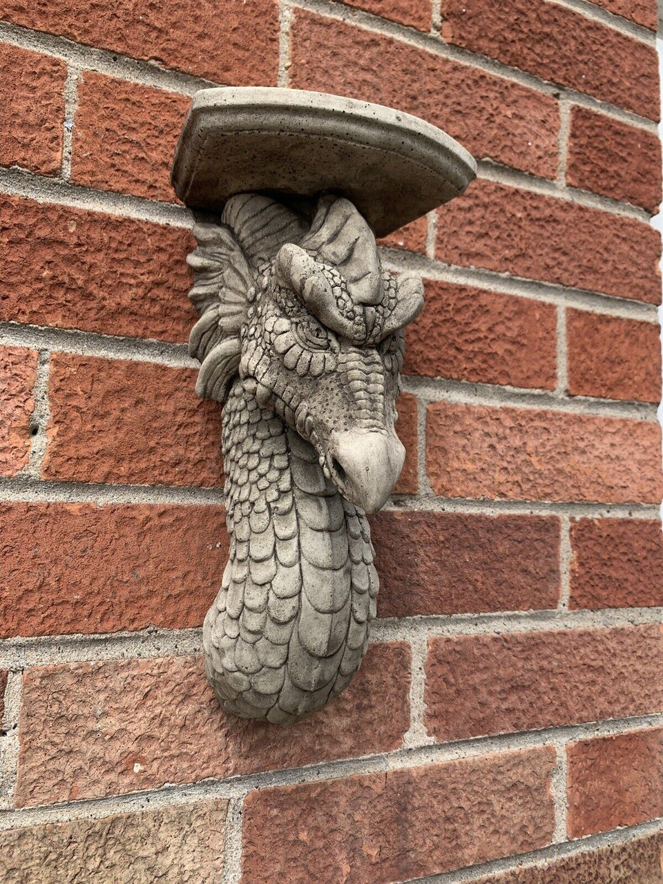 STONE GARDEN DRAGON SCONCE CANDLE SHELF WALL PLAQUE HANGING CONCRETE ORNAMENT