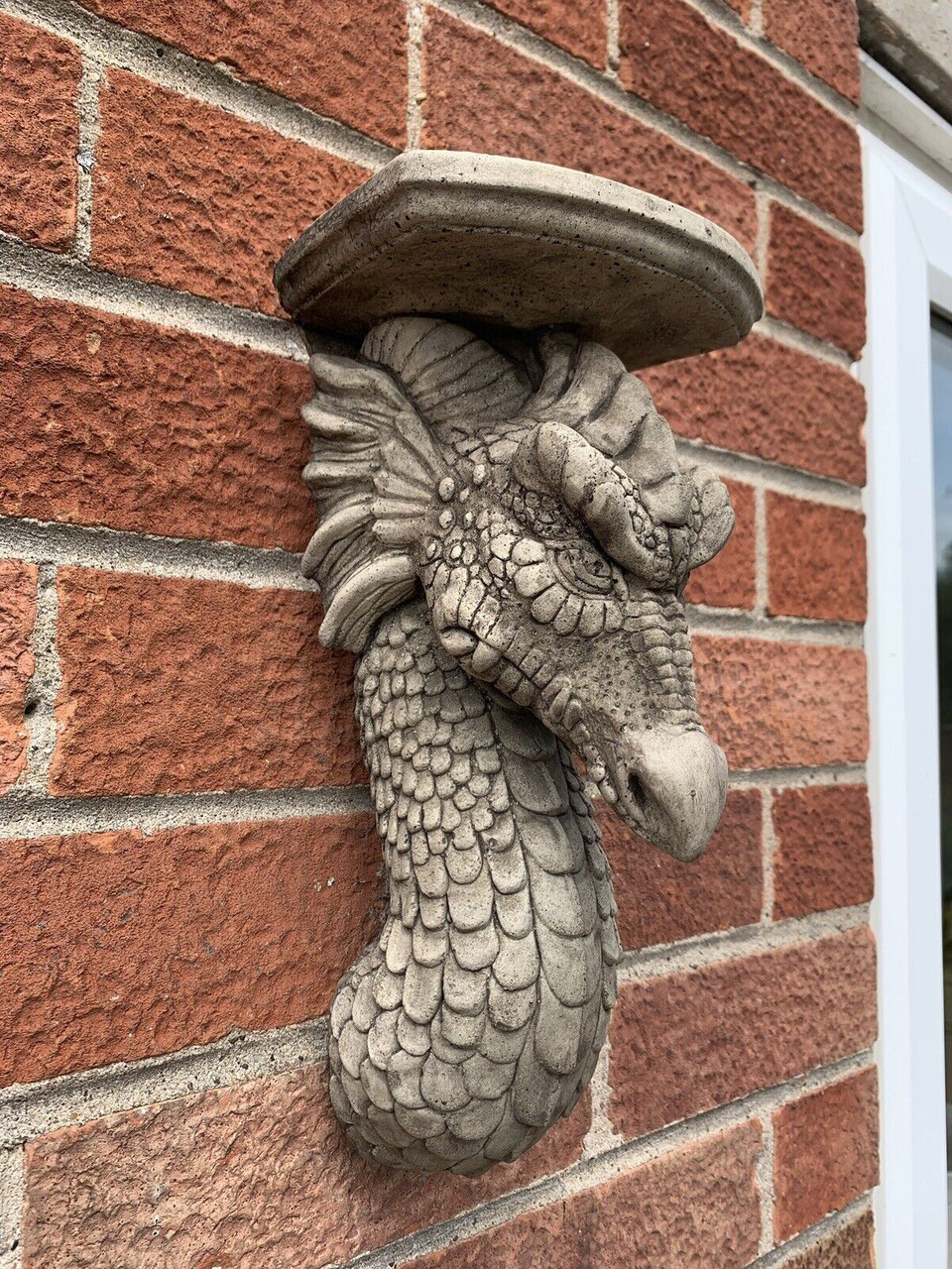 STONE GARDEN DRAGON SCONCE CANDLE SHELF WALL PLAQUE HANGING CONCRETE ORNAMENT