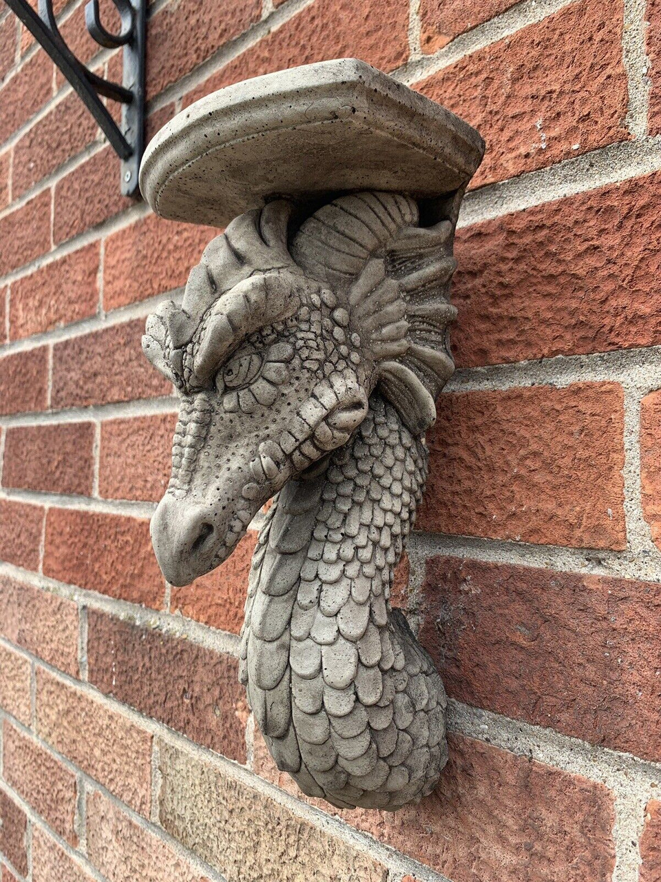 STONE GARDEN DRAGON SCONCE CANDLE SHELF WALL PLAQUE HANGING CONCRETE ORNAMENT