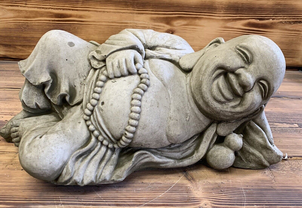 STONE GARDEN LARGE LAYING HAPPY BUDDHA STATUE ORNAMENT 