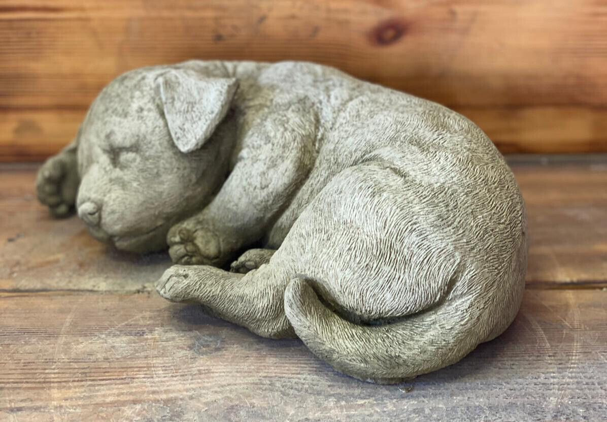 STONE GARDEN LYING SLEEPING LABRADOR DOG PUPPY ORNAMENT GIFT STATUE