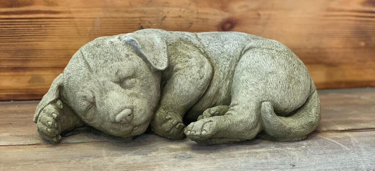 STONE GARDEN LYING SLEEPING LABRADOR DOG PUPPY ORNAMENT GIFT STATUE