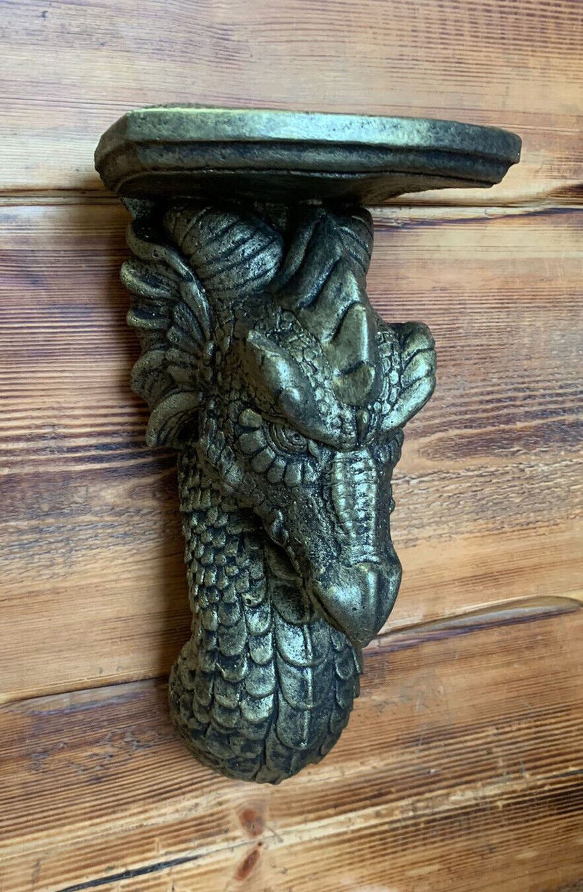 STONE GARDEN GOLD DRAGON SCONCE CANDLE SHELF WALL PLAQUE HANGING ORNAMENT