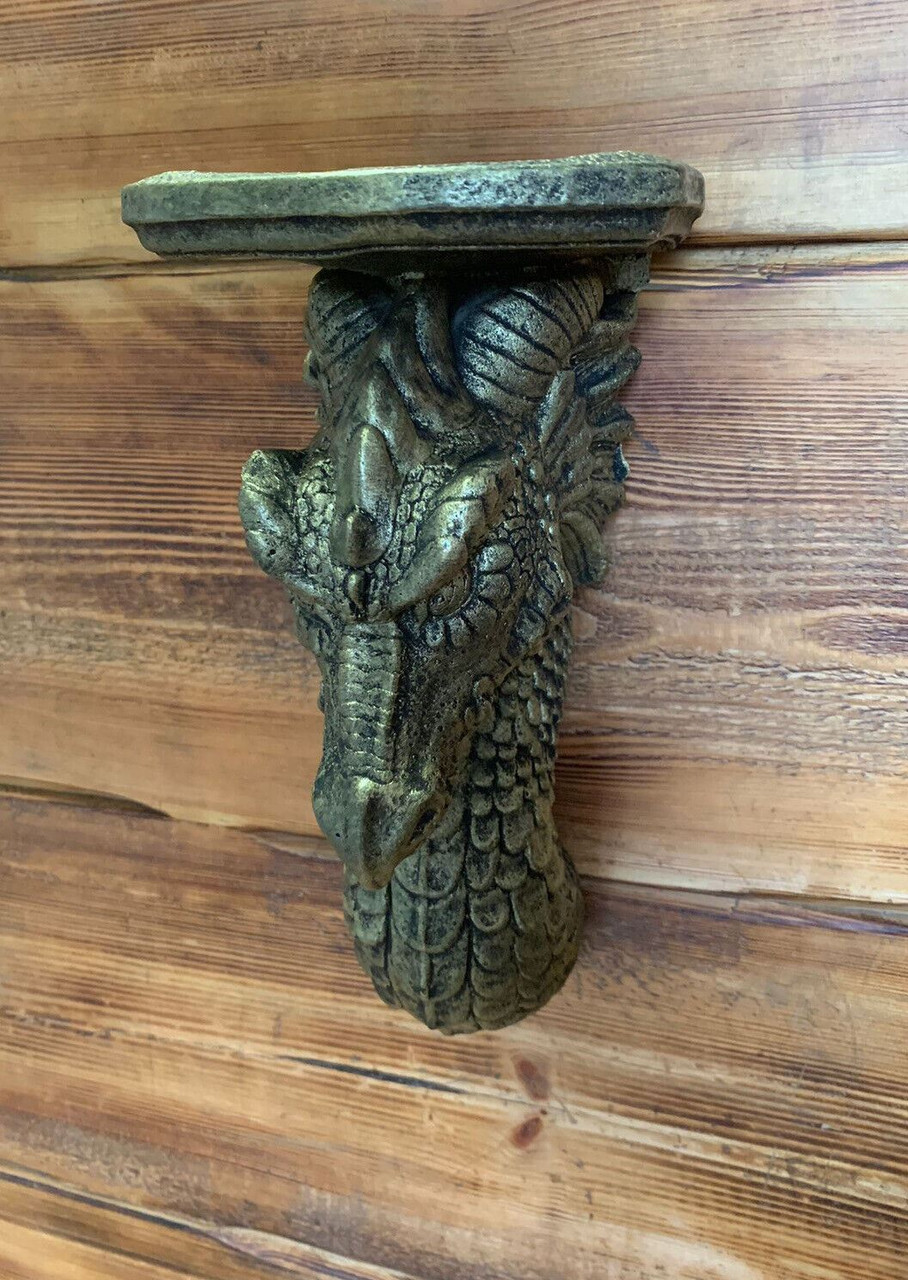 STONE GARDEN GOLD DRAGON SCONCE CANDLE SHELF WALL PLAQUE HANGING ORNAMENT