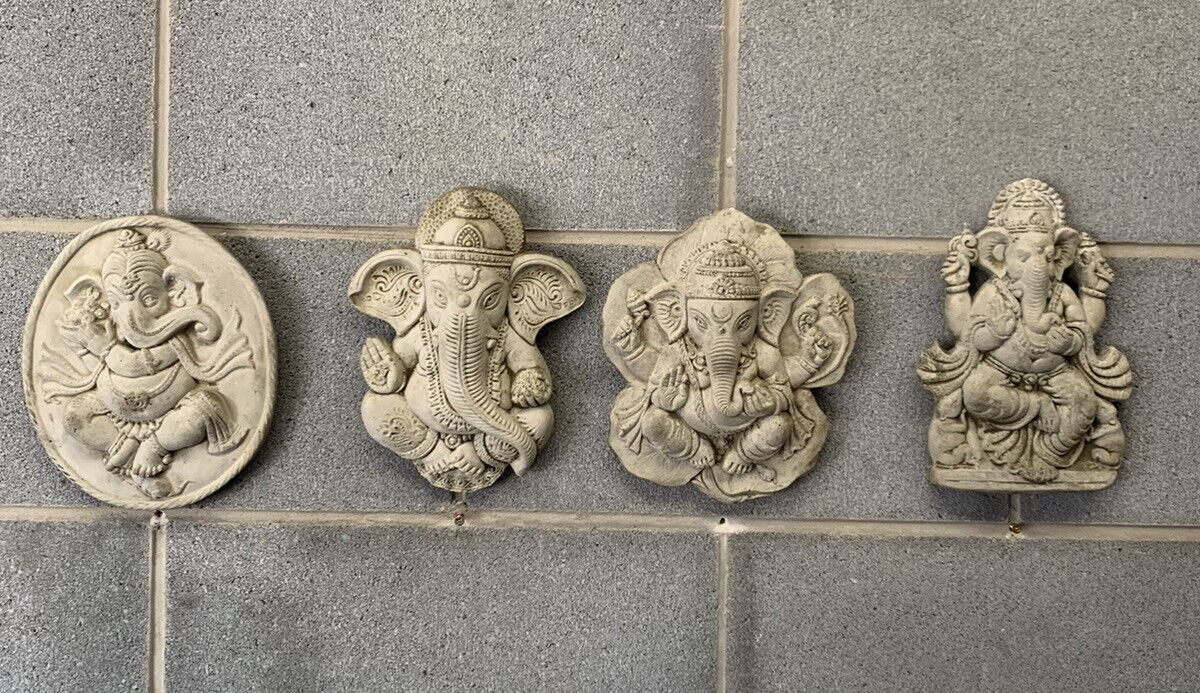 STONE GARDEN SET OF 4 GANESH WALL PLAQUE ORNAMENTS