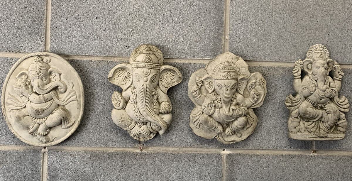 STONE GARDEN SET OF 4 GANESH WALL PLAQUE ORNAMENTS