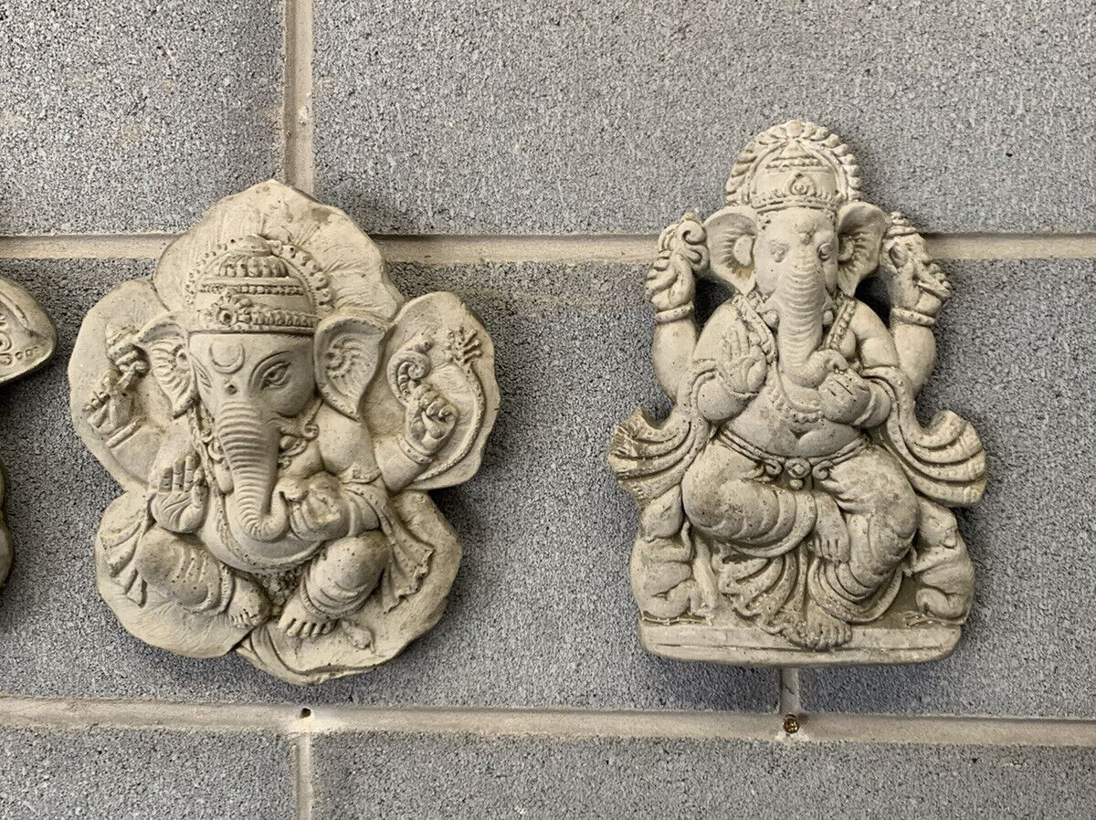 STONE GARDEN SET OF 4 GANESH WALL PLAQUE ORNAMENTS