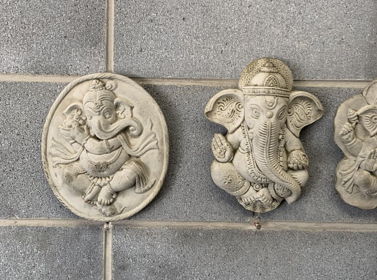 STONE GARDEN SET OF 4 GANESH WALL PLAQUE ORNAMENTS