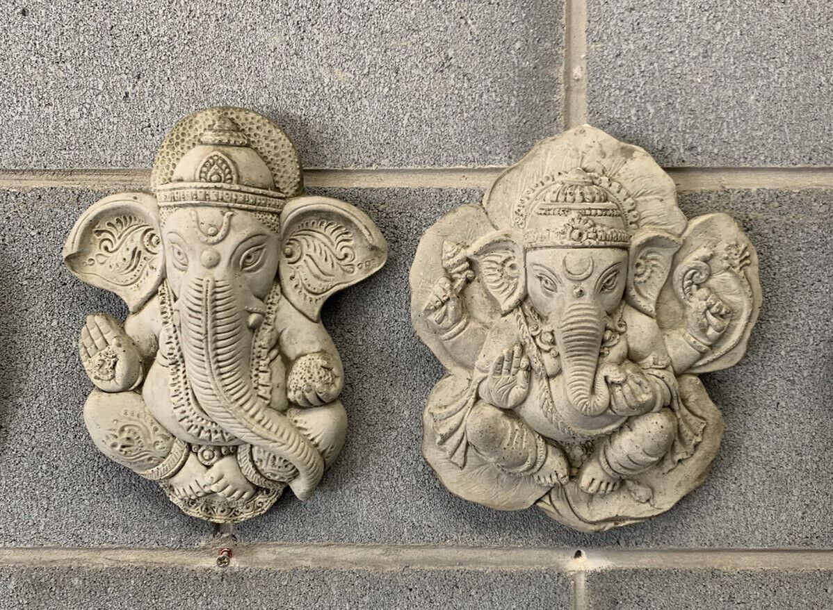 STONE GARDEN SET OF 4 GANESH WALL PLAQUE ORNAMENTS