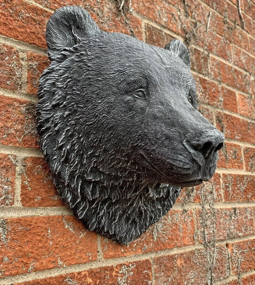 STONE GARDEN LARGE DETAILED BEAR HEAD WALL HANGING PLAQUE ORNAMENT