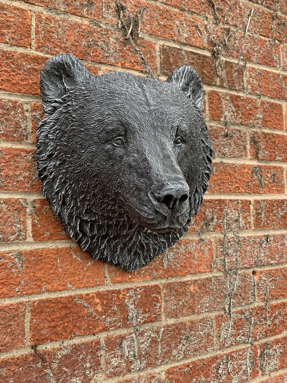 STONE GARDEN LARGE DETAILED BEAR HEAD WALL HANGING PLAQUE ORNAMENT