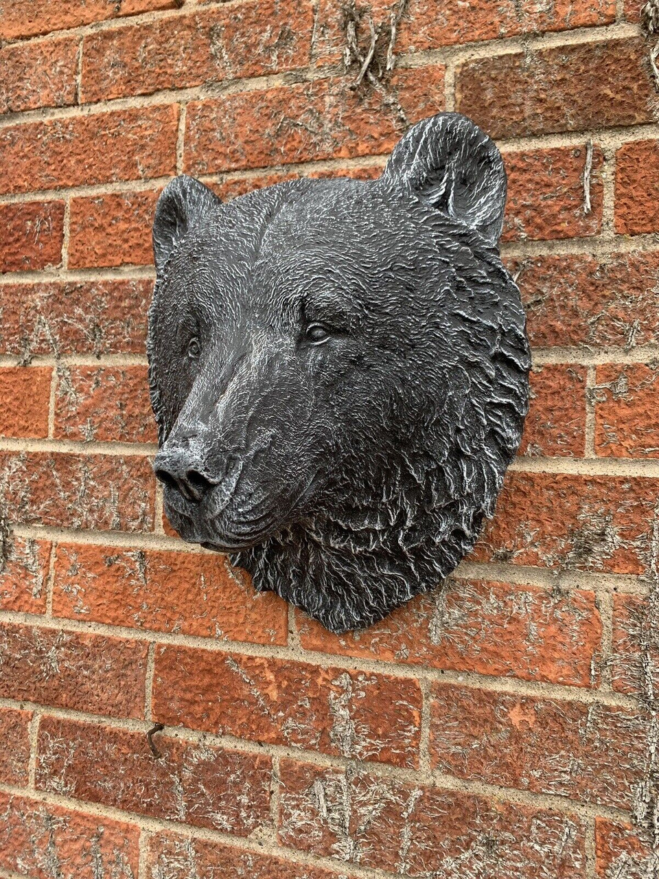 STONE GARDEN LARGE DETAILED BEAR HEAD WALL HANGING PLAQUE ORNAMENT