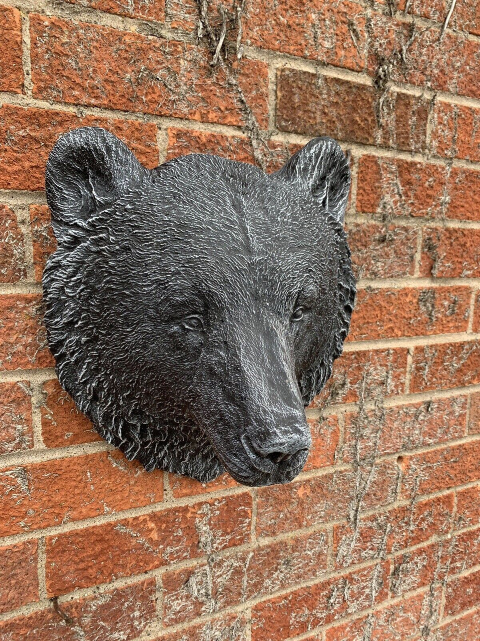 STONE GARDEN LARGE DETAILED BEAR HEAD WALL HANGING PLAQUE ORNAMENT