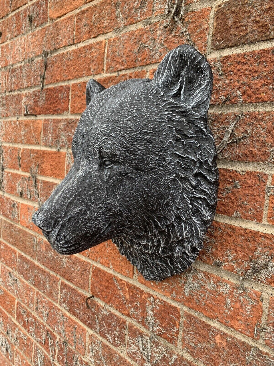 STONE GARDEN LARGE DETAILED BEAR HEAD WALL HANGING PLAQUE ORNAMENT