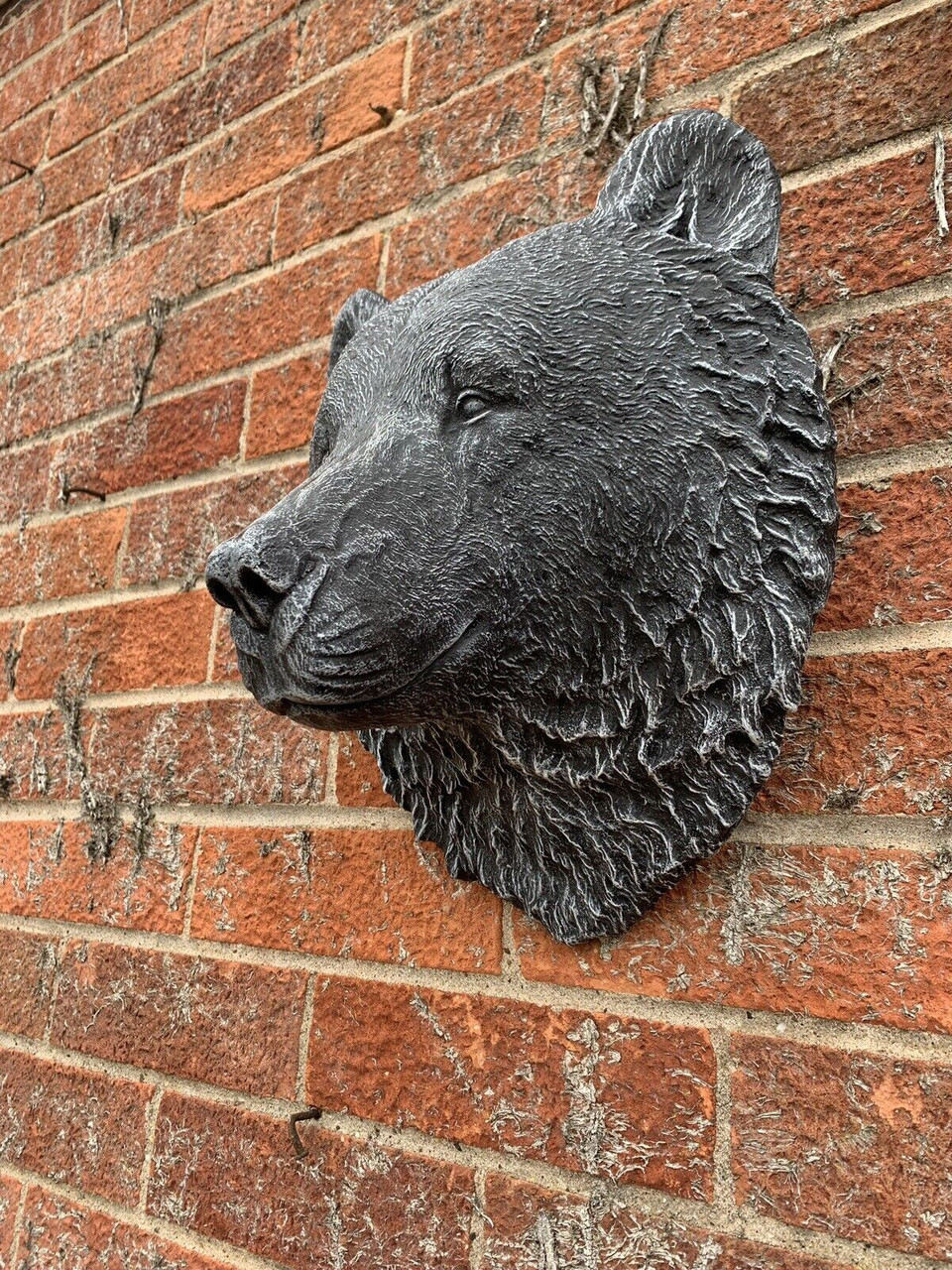 STONE GARDEN LARGE DETAILED BEAR HEAD WALL HANGING PLAQUE ORNAMENT