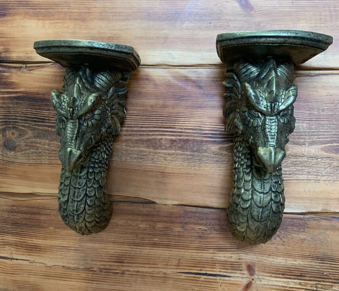 STONE GARDEN GOLD DETAILED DRAGON SCONCE CANDLE SHELF WALL HANGING X 2 ORNAMENT