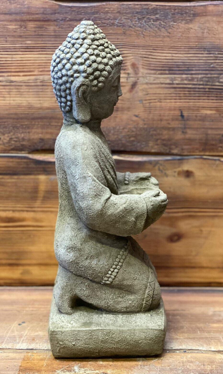 STONE GARDEN PRAYING GEISHA BUDDHA TEA LIGHT CANDLE HOLDER STATUE ORNAMENT