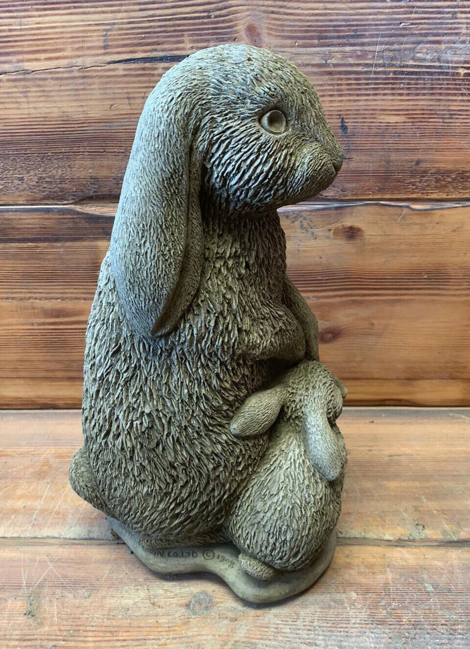 STONE GARDEN LARGE RABBIT FAMILY STATUE ORNAMENT