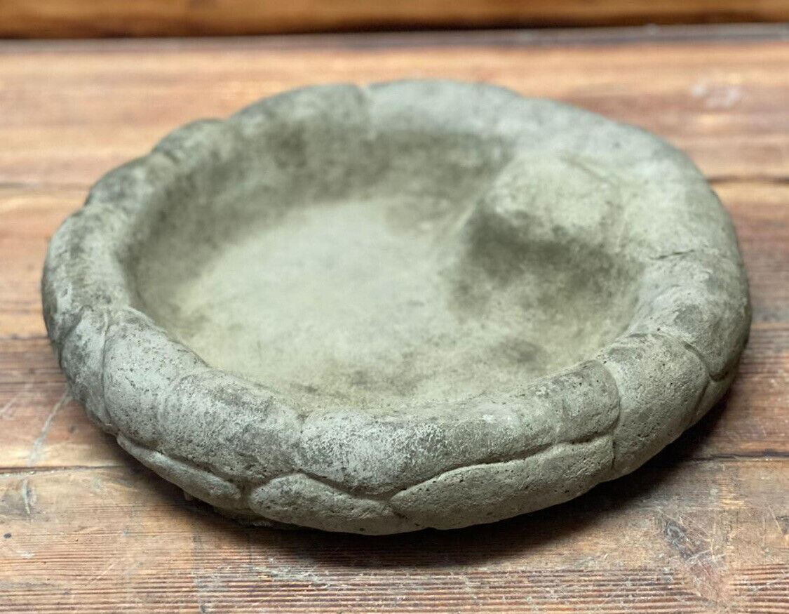 STONE GARDEN BRICK/STONE EFFECT LEAF DETAILED BIRD BATH + BIRD STATUE ORNAMENT