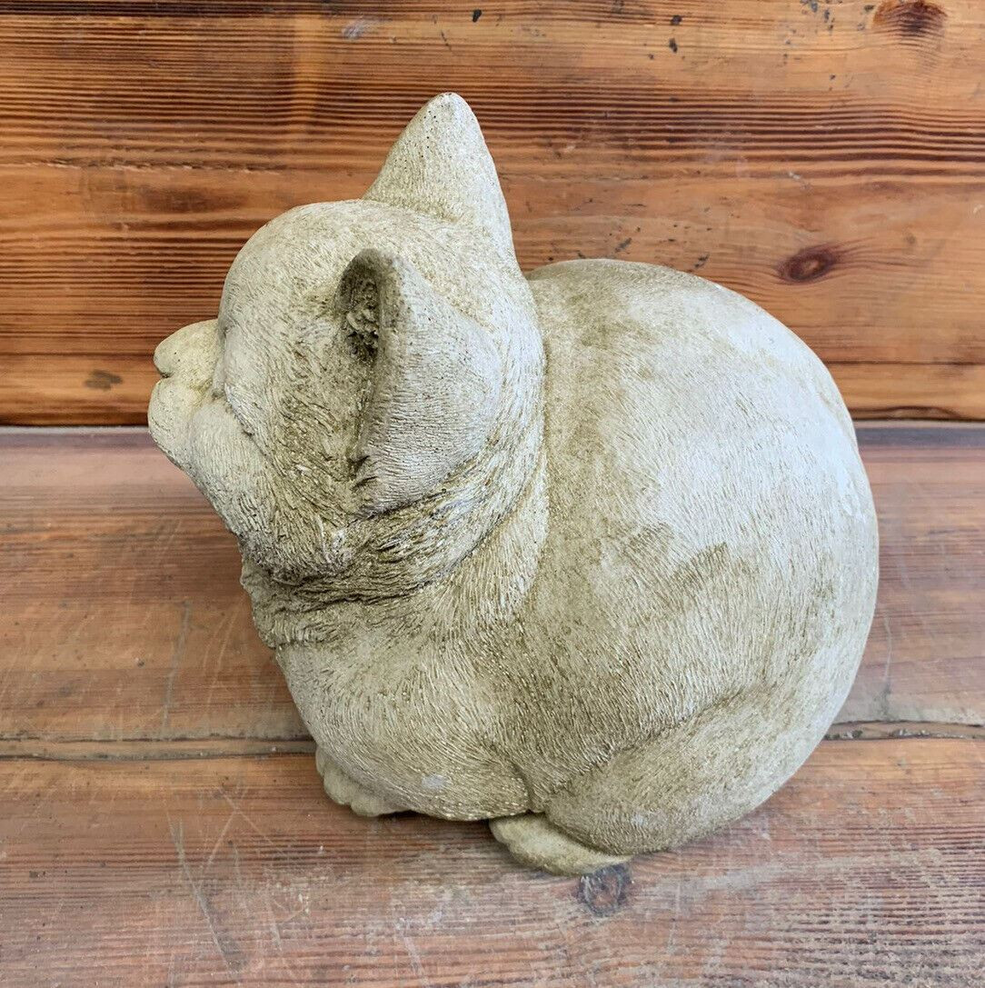 STONE GARDEN LARGE FAT CUTE DETAILED  CAT ORNAMENT GIFT