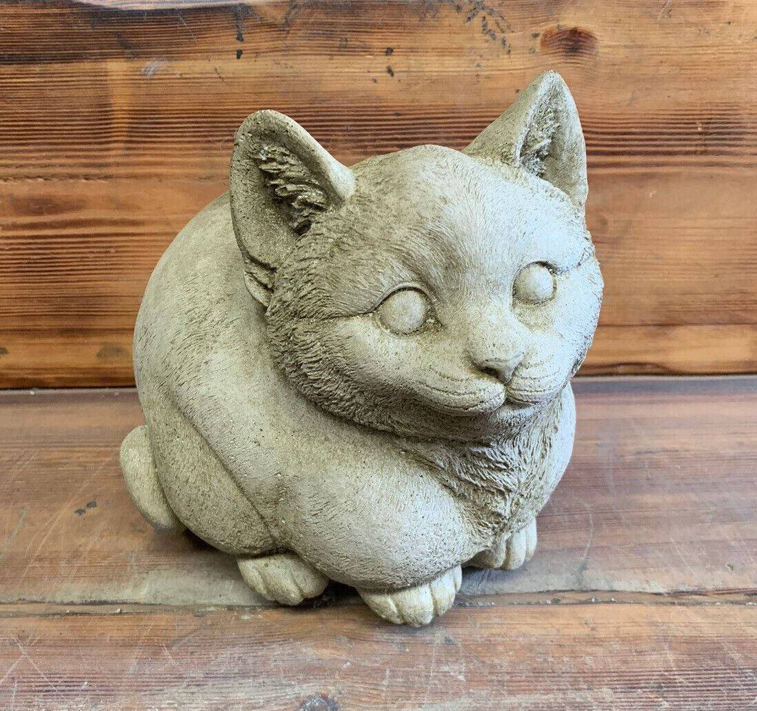 STONE GARDEN LARGE FAT CUTE DETAILED  CAT ORNAMENT GIFT