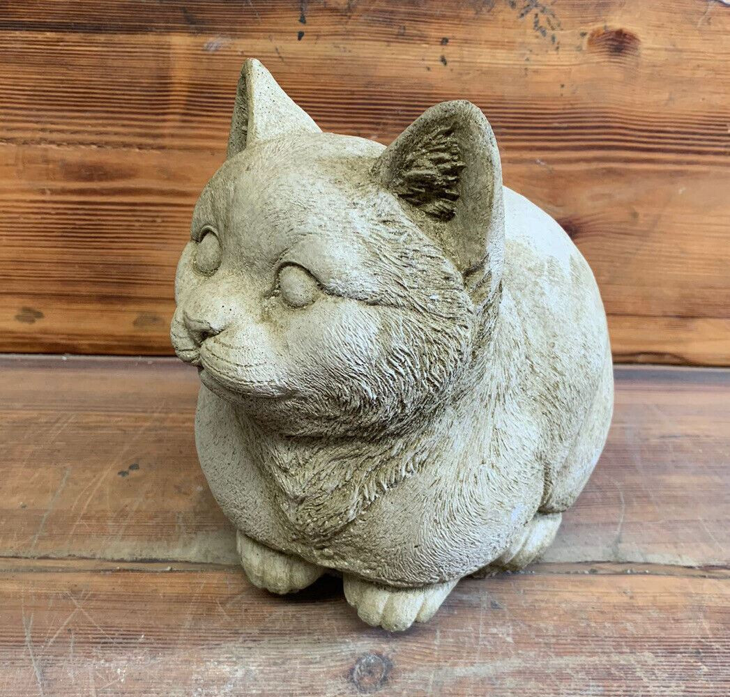 STONE GARDEN LARGE FAT CUTE DETAILED  CAT ORNAMENT GIFT