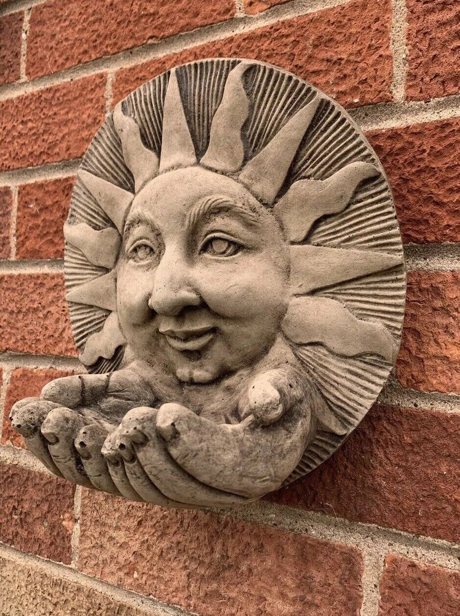 STONE GARDEN SUN WITH HANDS BIRD FEEDER WALL HANGING  PLAQUE ORNAMENT