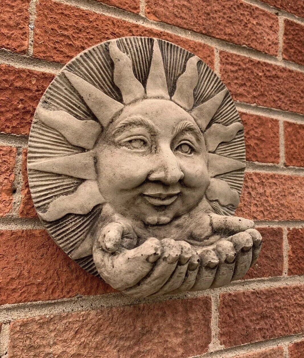 STONE GARDEN SUN WITH HANDS BIRD FEEDER WALL HANGING  PLAQUE ORNAMENT