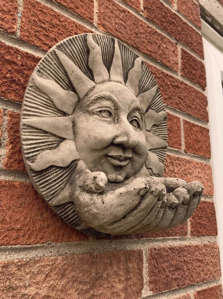 STONE GARDEN SUN WITH HANDS BIRD FEEDER WALL HANGING  PLAQUE ORNAMENT