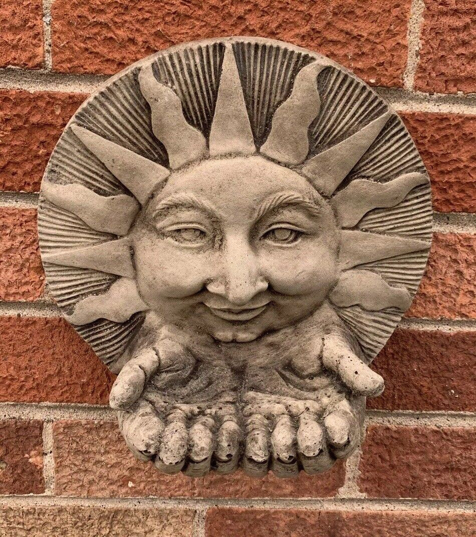 STONE GARDEN SUN WITH HANDS BIRD FEEDER WALL HANGING  PLAQUE ORNAMENT