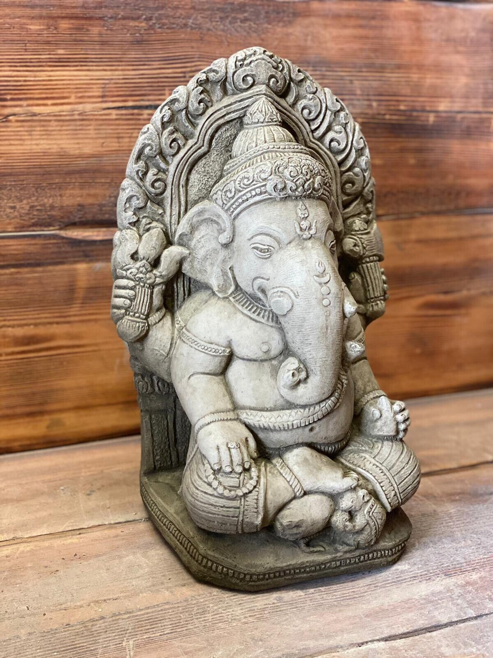 STONE GARDEN LARGE GANESH BUDDHA ELEPHANT PRAYING  STATUE ORNAMENT