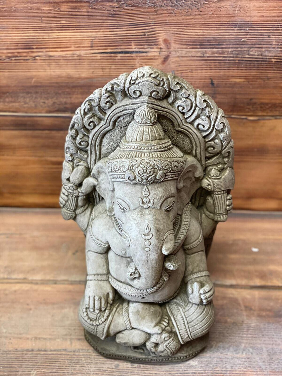 STONE GARDEN LARGE GANESH BUDDHA ELEPHANT PRAYING  STATUE ORNAMENT