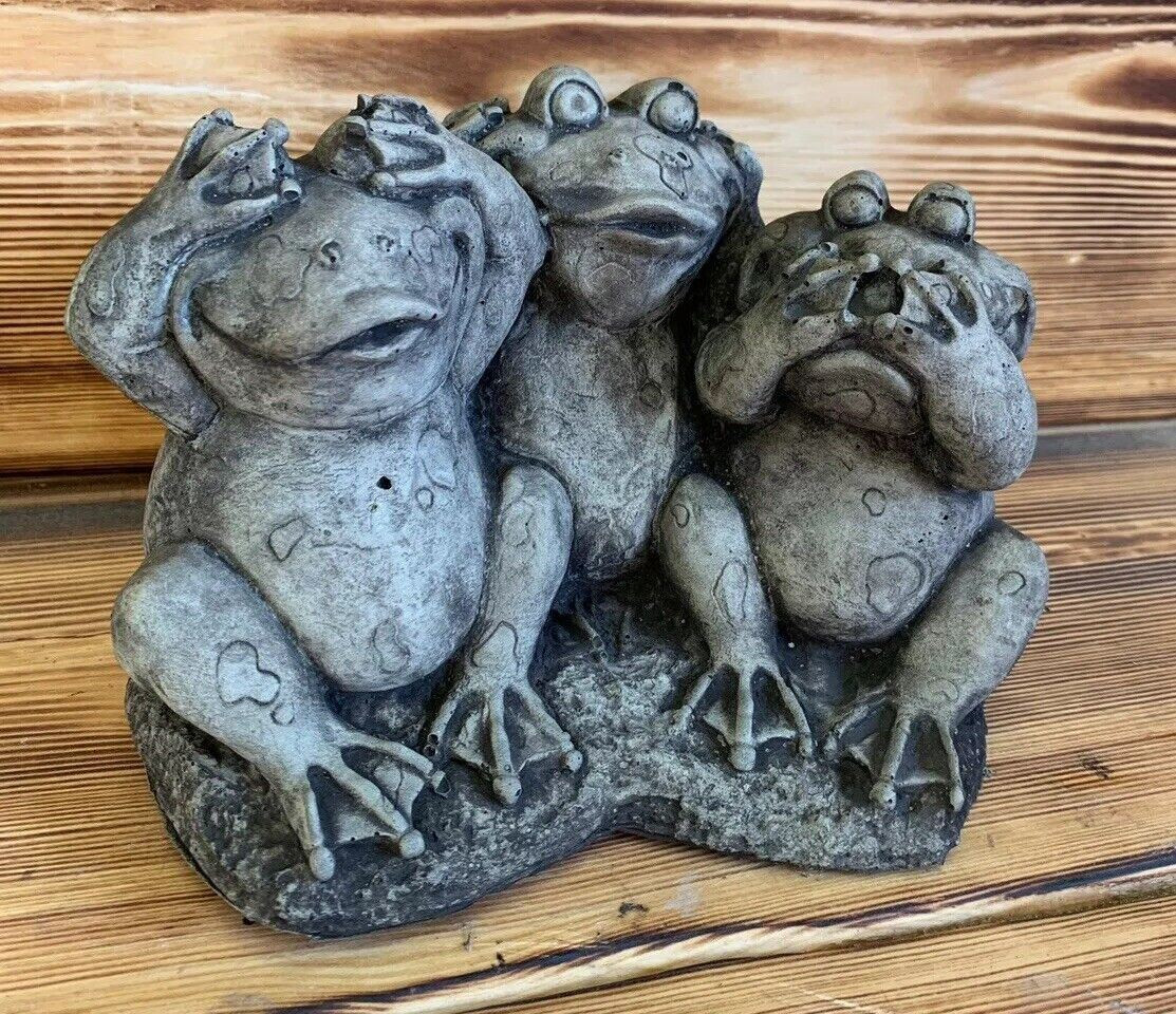 STONE GARDEN SEE HEAR SPEAK NO EVIL FROG TOAD  STATUE ORNAMENT