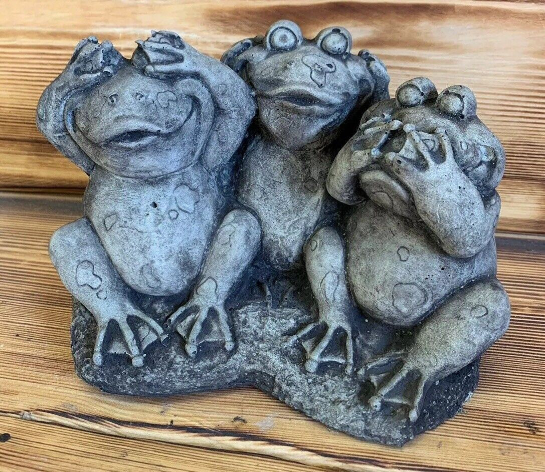 STONE GARDEN SEE HEAR SPEAK NO EVIL FROG TOAD  STATUE ORNAMENT