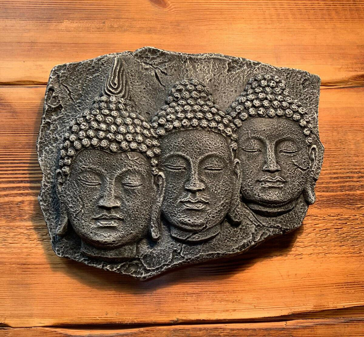 STONE GARDEN TRIO BUDDHA ORIENTAL WALL PLAQUE HANGING  GIFT ORNAMENT