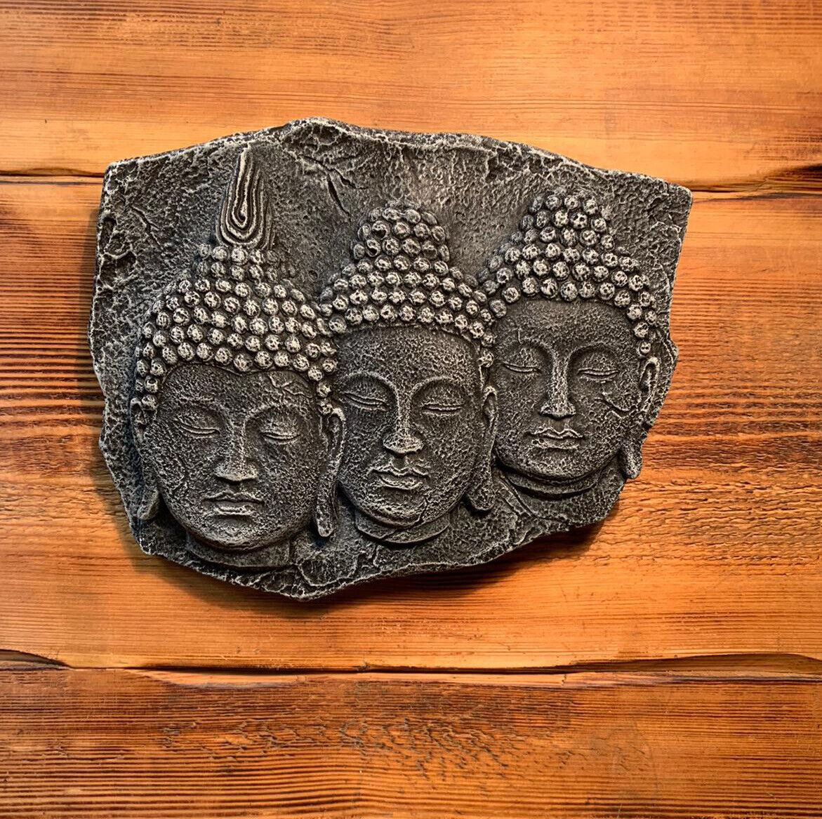 STONE GARDEN TRIO BUDDHA ORIENTAL WALL PLAQUE HANGING  GIFT ORNAMENT