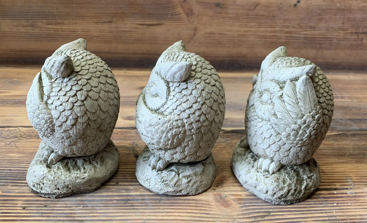 STONE GARDEN SEE HEAR SPEAK NO EVIL OWL CUTE  GIFT ORNAMENT